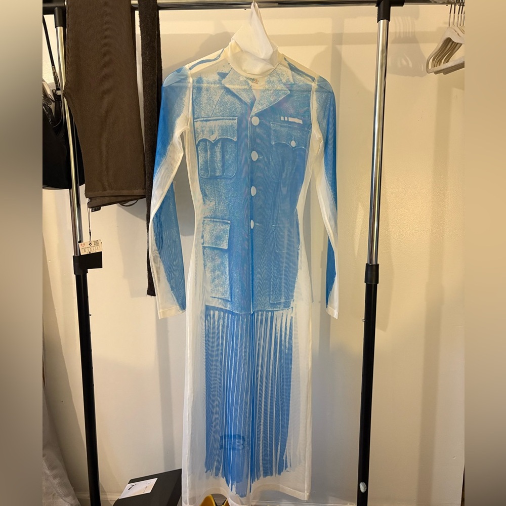 Margiela Blue and White Sheer Long Sleeve Dress